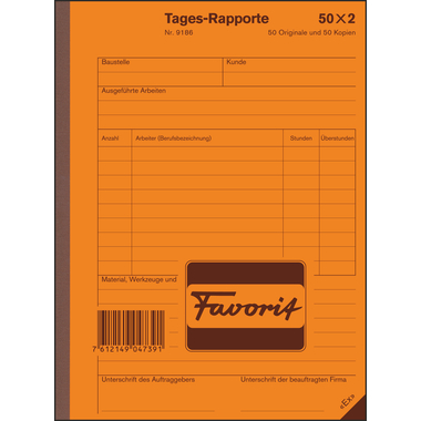 FAVORIT Rapport journalier D A5 9186 blanc/blanc 50x2 feuilles