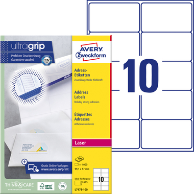 AVERY ZWECKFORM Etiquettes adress. 99,1x57mm L7173-100 blanc 1000 pcs./100 flls.