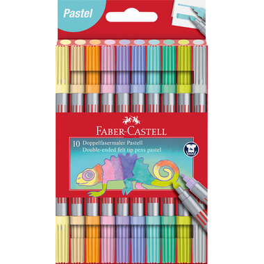 FABER-CASTELL Doppelfasermaler 151112 10 Pastel Farben, Etui