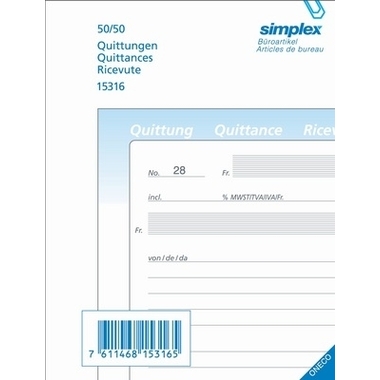 SIMPLEX Quittungen D/F/I A6 15316 Durchschreibepapier 50x2 Blatt