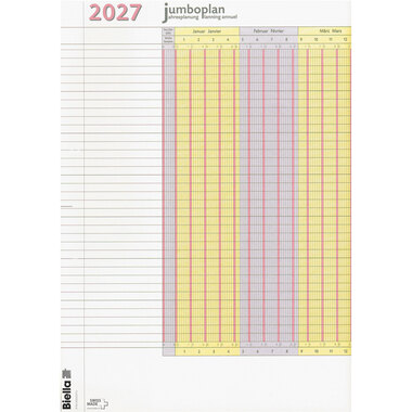 BIELLA Calend.mural Jumbo 2 Stk. 2027 876418000027U 1J/1S blanc 64.5x29.7cm