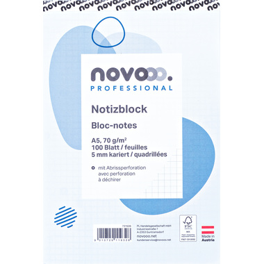 NOVOOO Carnet de notes blanc A5 731506 quadrillé 5mm, 70g 2x100 flls.