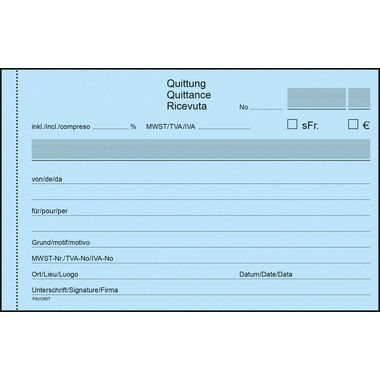 FAVORIT Quittungen D/F/I A6 9298 OK N blau/blau/weiss 50x3 Blatt