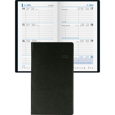 BIELLA Taschenagenda Budget 2026 830360020026U 1W/2S schwarz ML 8.7x15.3cm