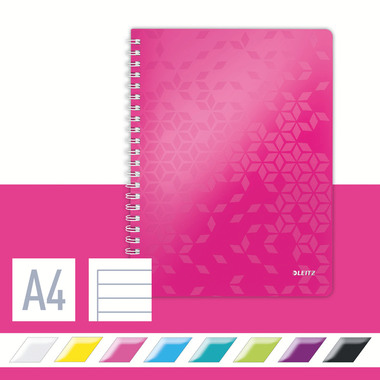 LEITZ Libre spirale WOW PP A4 46370023 ligné, pink 80 flls.