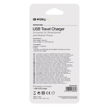 Caricabatteria da viaggio 2100 mAh con porta USB, marchio Easycell