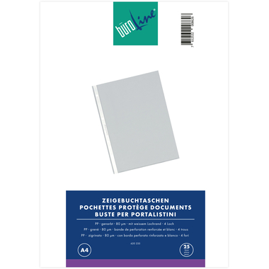 BÜROLINE Zeigetaschen PP 80 my A4 620235 transparent, genarbt 25 Stück