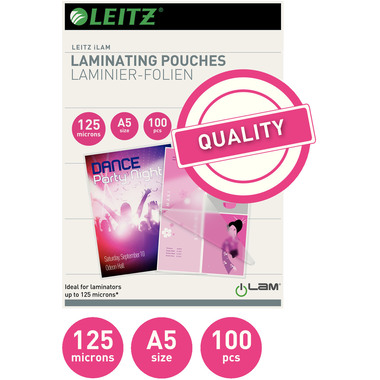 LEITZ Laminiertasche A5 33807 glanz, 125my 100 Stück