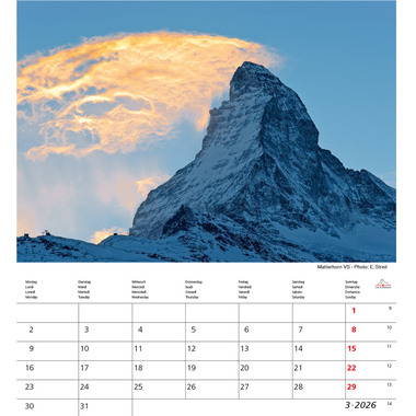 CALENDARIA Bildkalender 2026 9783036205335 Matterhorn ML 21x24cm