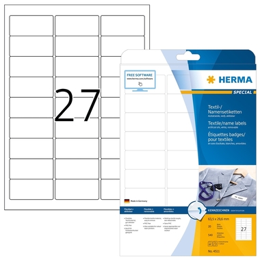 HERMA Etiketten SPECIAL 63.5x29.6mm 4511 weiss,non-perm. 540 St./20 Bl.