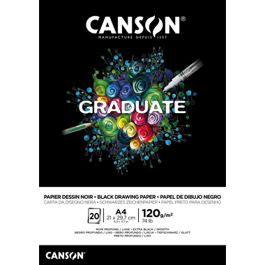 CANSON Graduate Zeichenpapier A4 400110386 20 Blatt, schwarz, 120g