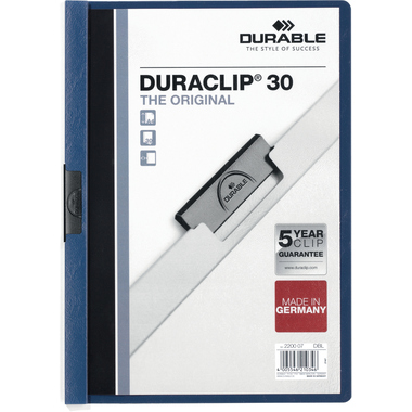 DURABLE Classeur à pince DURACLIP 30 220007 pour 30 feuilles A4 bleu foncé