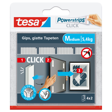 TESA Powerstrips 4x2 strisce 77721-00000 Click Medium, nastro velcro