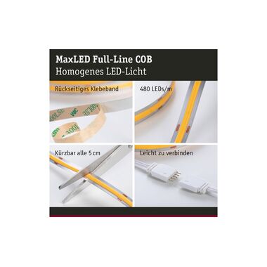 Paulmann LED-Stripe MaxLED 1000 BasisSet COB, 2700 K, 3 m, Silber