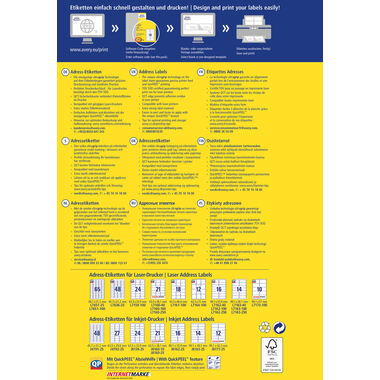 AVERY ZWECKFORM Adressetiketten 99,1x33,9mm L7162-40 weiss 640 Stk./40 Blatt