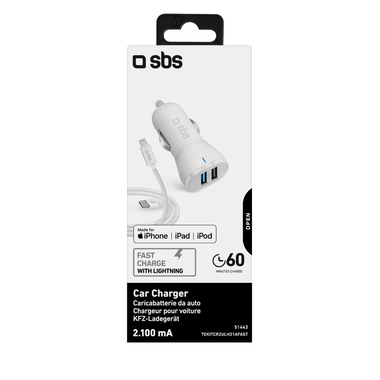 Chargeur voiture double USB et câble Lightning