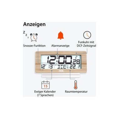 ADE digital alarm clock with temperature and date display