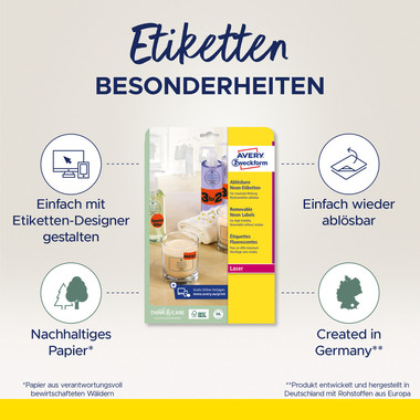 AVERY ZWECKFORM Étiquettes 63,5x29,6mm L6003-25 rouge,non-perm. 675pcs./25fl.