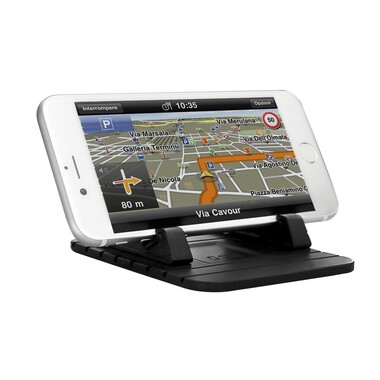 Non-slip tray for smartphones for mounting on the dashboard or on the desk.