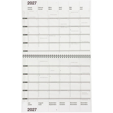 BIELLA 10-ann Cal.mural Wire-O 2027 878310000027U 1A/2P gris DE/FR 30x24cm