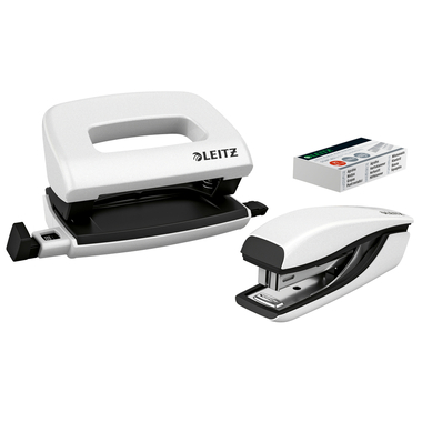 LEITZ Locher/Hefter NeXXt WOW 5561 55612001 perlweiss, Bundle 10 Blatt