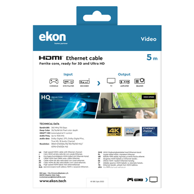 Câble HDMI 2.0 plaqué or | Ekon