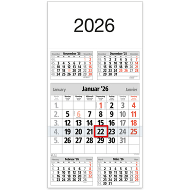 BÜHNER 5-Monatskalender 2026 M5TF-R-Block ML 30x59cm