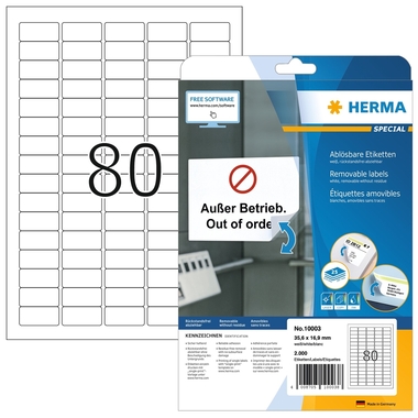 HERMA Etikett. Movables 35,6x16,9mm 10003 weiss,non-perm. 2000St./25Bl.