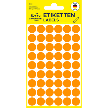 AVERY ZWECKFORM Markierungspunkte 12mm 3148 orange 270 Stück
