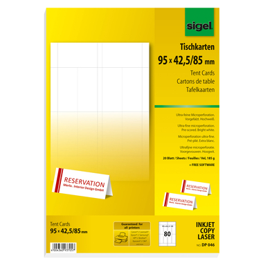 SIGEL Tischkarten 94x42mm DP046 weiss, 185g 80 Stück