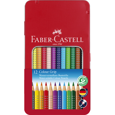 FABER-CASTELL Farbstifte Colour Grip 112413 12 Farben Metalletui