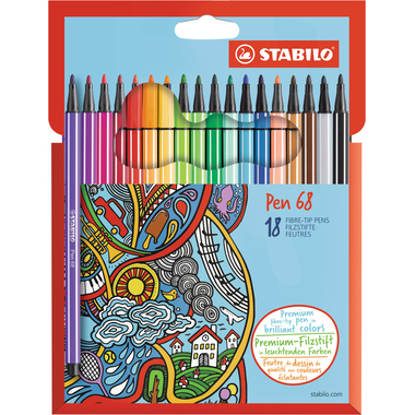 STABILO Fasermaler Pen 68 1mm 68187 Etui, Karton 18 Stück