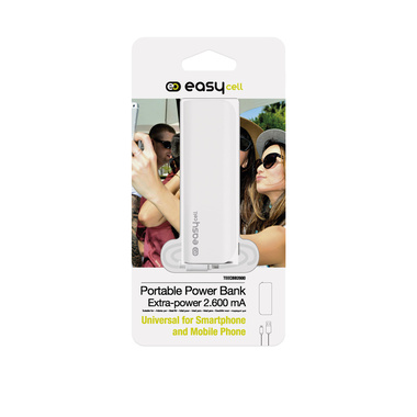 Power Bank with capacity 2600 mah, white color, Easycell brand