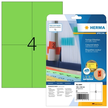 HERMA Etiketten SPECIAL 105x148mm 4564 grün,non-perm. 80 St./20 Bl.