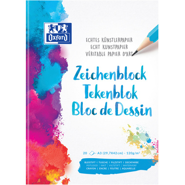 OXFORD Bloc à dessin A3 100050301 en blanc,90g 20 feuilles