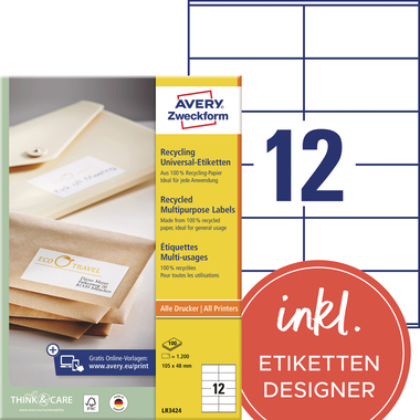 AVERY ZWECKFORM Etiketten 105x48mm LR3424 recycling 1200 Stück