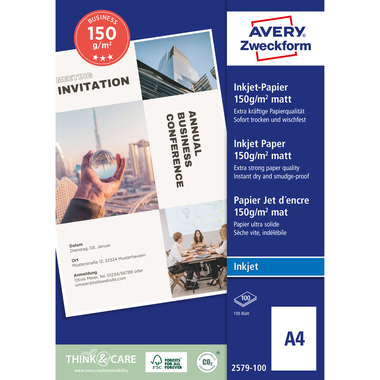 AVERY ZWECKFORM InkJet Paper A4 2579-100 150g, blanc 100 feuilles