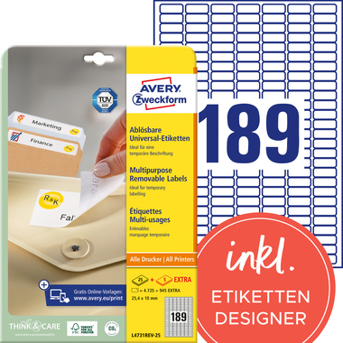AVERY ZWECKFORM Etichette univers. 25.4x10mm L4731REV-25 bianco 5670 pz./25 + 5 fogli