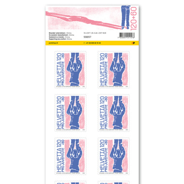 Timbres CHF 1.20+0.60 «Emma», Feuille de 10 timbres Feuille «Pro Juventute – Se soutenir mutuellement», autocollant, non oblitéré