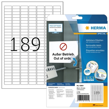 HERMA Etikett. Ablösbar 25,4x10mm 10001 weiss,non-perm. 4725 St./25Bl.