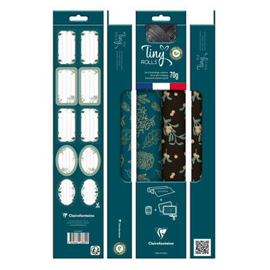 CLAIREFONTAINE Tiny Rolls Set noir/bleu 223889C 5x0,35m, ruban inclus