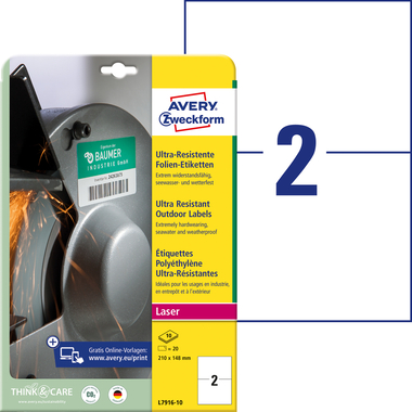 AVERY ZWECKFORM Etiquettes 210x148mm L7916-10 blanc ultra-resistant