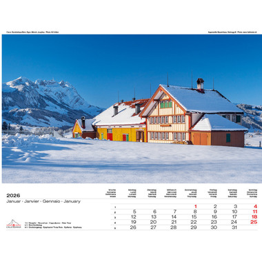 CALENDARIA Calendrier 2026 9783036205090 Swiss Places ML 40x31cm