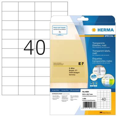 HERMA Etichette Special 52,5x29,7mm 4684 trasparente 25 fogli