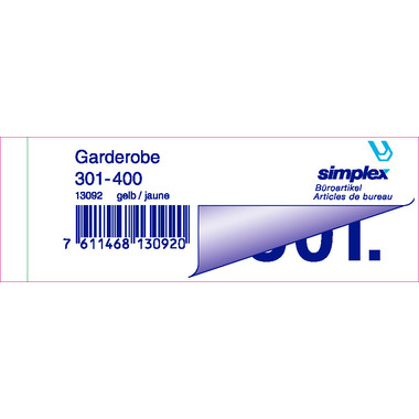 SIMPLEX Garderobenblock 301-400 13092 gelb 100 Blatt