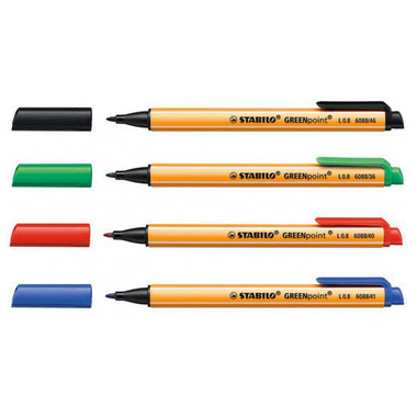 STABILO Faserschr. GREENpoint 0,8mm 6088/4 Etui mit 4 Farben