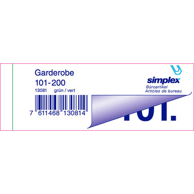 SIMPLEX Garderobenblock 101-200 13081 grün 100 Blatt