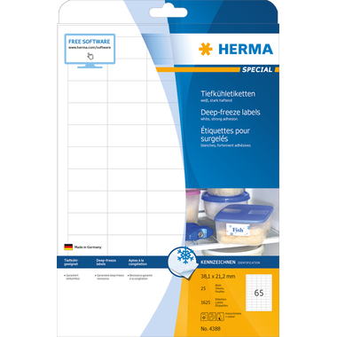 HERMA Tiefkühletiketten 38.1x21.2mm 4388 weiss,perm. 1625 St./25 Bl.