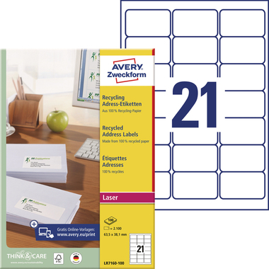 AVERY ZWECKFORM Adressetiketten 63,5x38,1mm LR7160100 recycling 2100 Stück