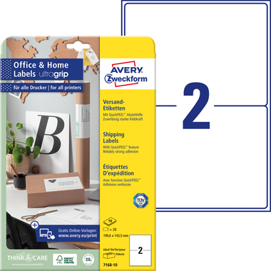 AVERY ZWECKFORM Etiketten 143.5x199.6mm 7168-10 weiss, perm. 10 Blatt/2 Stk.